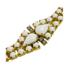 Pulsera de diseño vintage de vidrio con leche en tono dorado