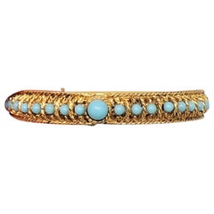 Vintage 1960s Signed Pauline Rader Cabochon Faux-Turquoise Cuff Bracelet