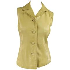 Vintage OSCAR DE LA RENTA Size S Beige Leather Collared Vest Top