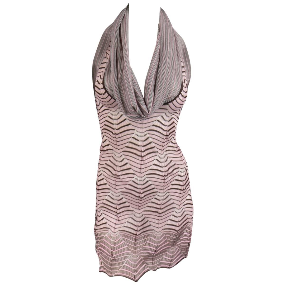 MISSONI Pink & Brown Cowl Neck Halter Top - Small 