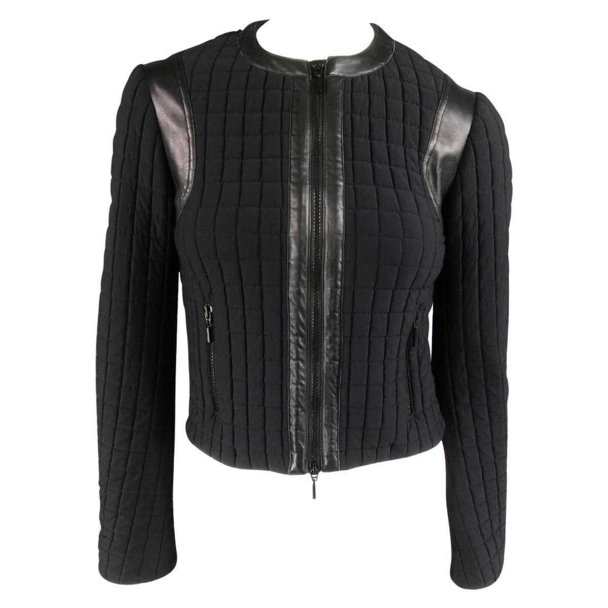 PLEIN SUD Size 4 Black Grid Quilted Leather Trim Moto Jacket