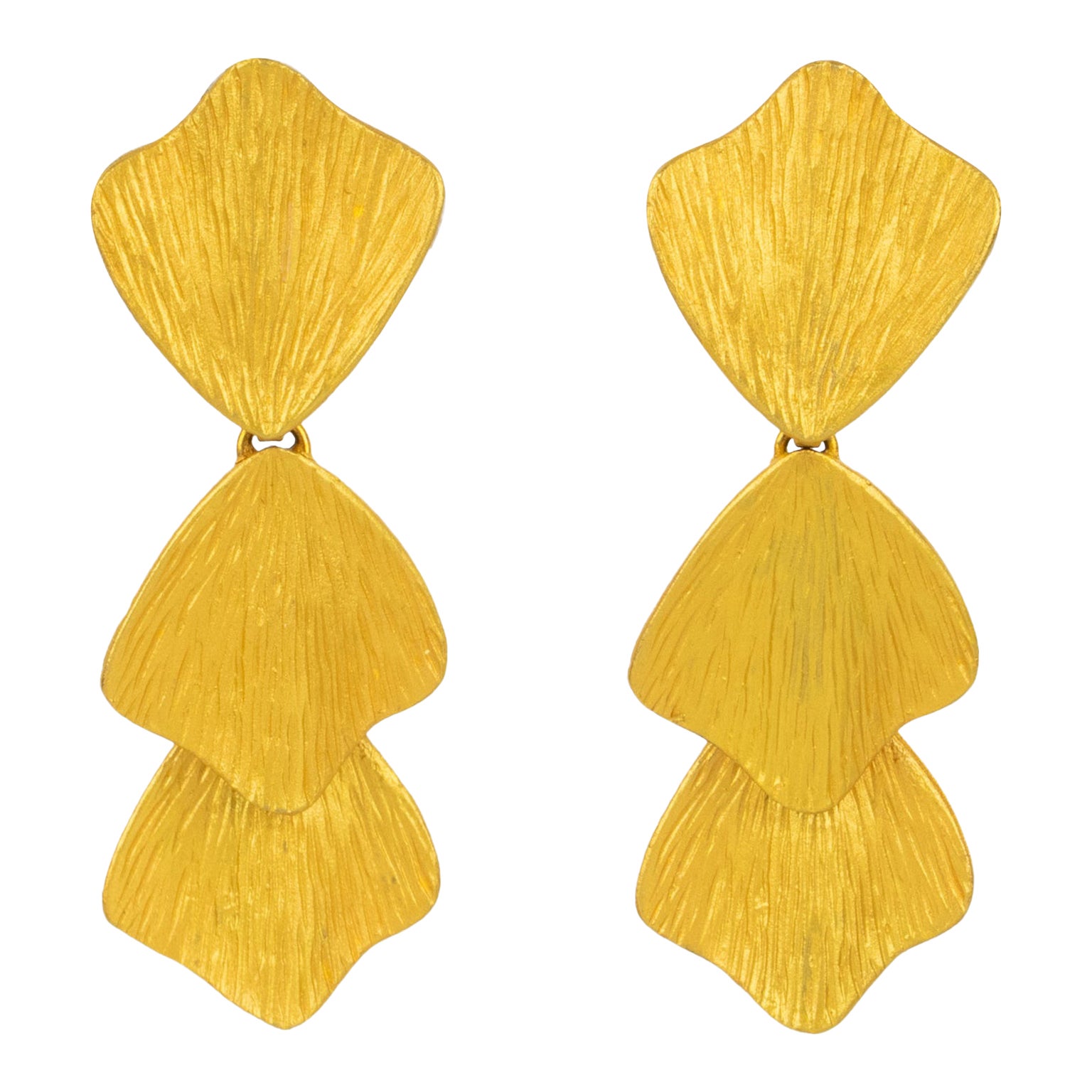 Marie Paris by Claude Montana Textured Gilded Metal Earrings For Sale