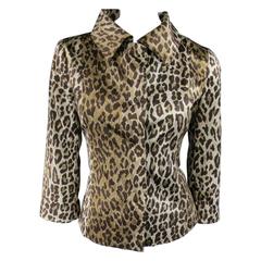 DOLCE & GABBANA Size 2 Beige Cheetah Leopard Print Silk Blend Satin Jacket
