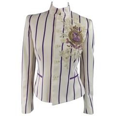 RALPH LAUREN Collection 8 Cream & Purple Striped Embellished Equestrian Jacket