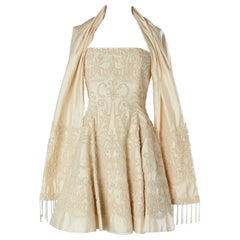 Ivory silk bustier dress with beaded work and shawl Nadia by Nadia Tavelli NEW