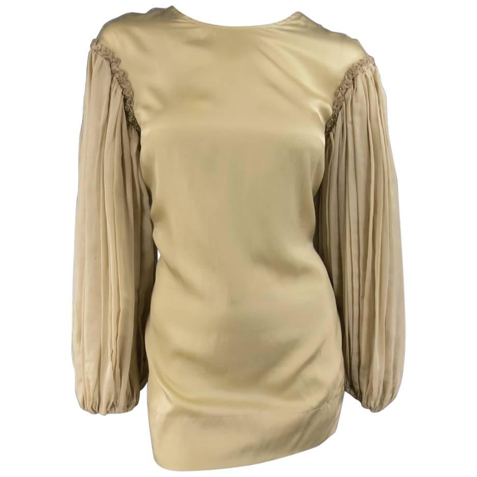 STELLA McCARTNEY Size 8 Beige Silk Blend Pleated Baloon Sleeve Mini Dress