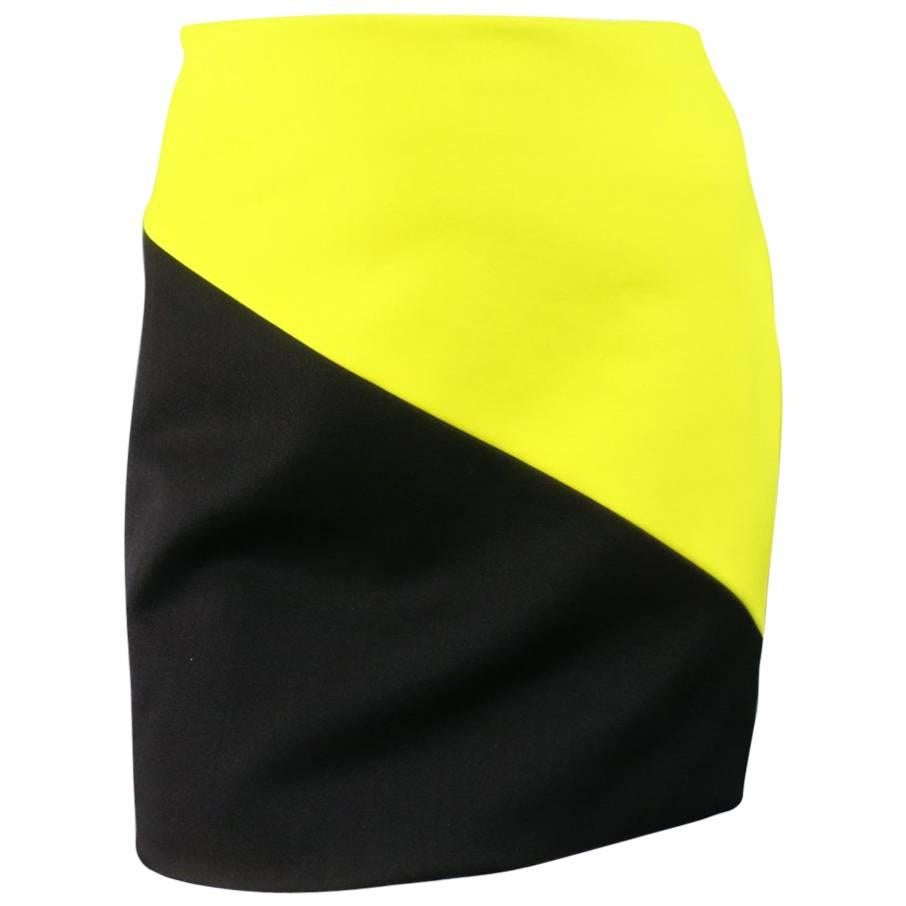 DOLCE & GABBANA Size 6 Black & Yellow Color Block Wool Cashmere Blend Mini Skirt