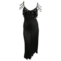 Jean Paul Gaultier Black Sheer Crepe Layered Button Strap Cocktail Dress Size 10
