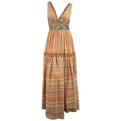 NAEEM KHAN Size 8 Beige Striped Silk Button Embellished Maxi Dress