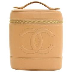 Vintage Chanel Beige Caviar Leather Vanity Bag Cosmetic Case