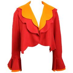 Moschino Couture Red and Orange Wool Cropped Ruffle Jacket 4