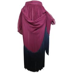 Dolce and Gabbana Maroon Silk Pleated Balloon Fringe Long Skirt 5