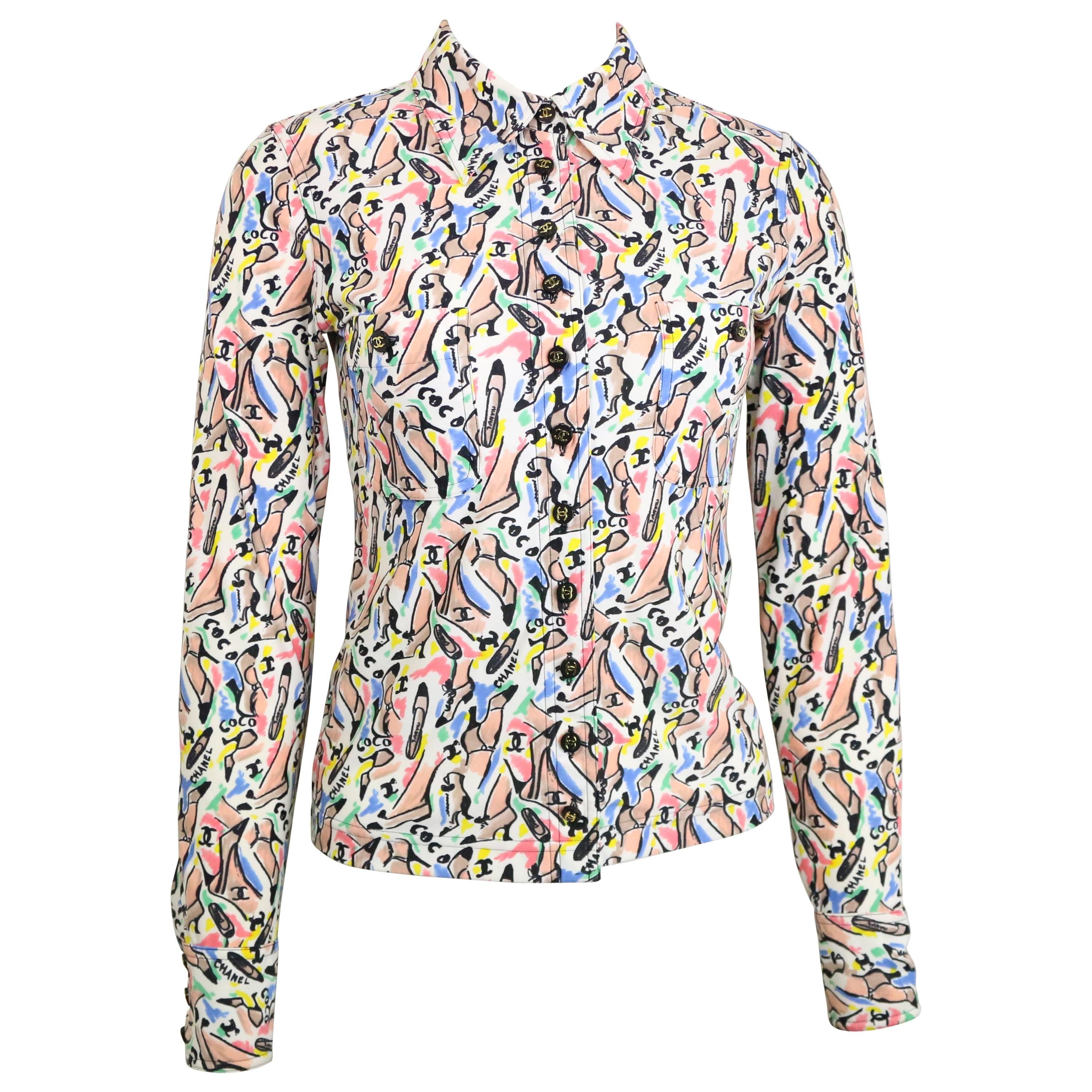 Chanel White Coco Shoes  Lycra Collar Shirt 