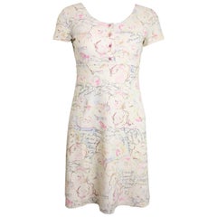 Chanel White Lycra Floral and Coco Chanel Print Short Sleeves Dress 