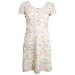 Chanel White Lycra Floral and Coco Chanel Print Short Sleeves Dress 8