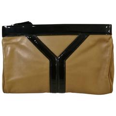 Yves Saint Laurent Beije Varnish Leather Y Black Logo Clutch 5