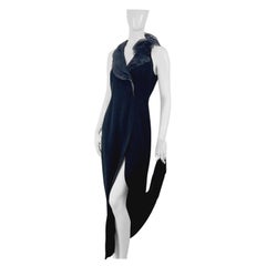 Robe longue de soirée Thierry Mugler Couture en soie fendue et tulle à fleurs
