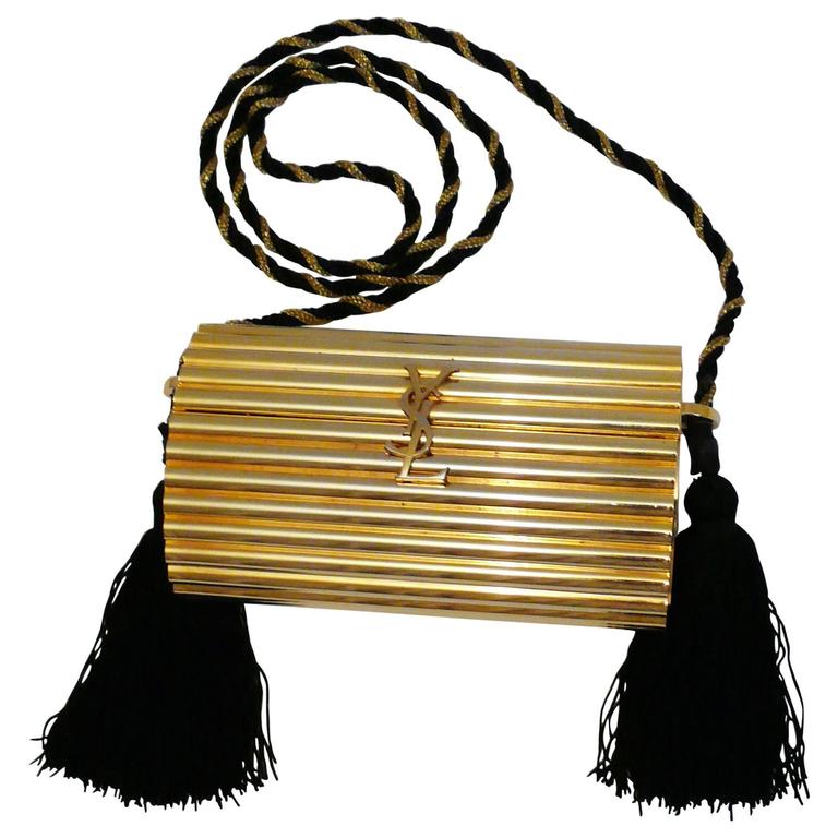 Used] YVES SAINT LAURENT Vintage YSL Diagonal Black Gold Leather