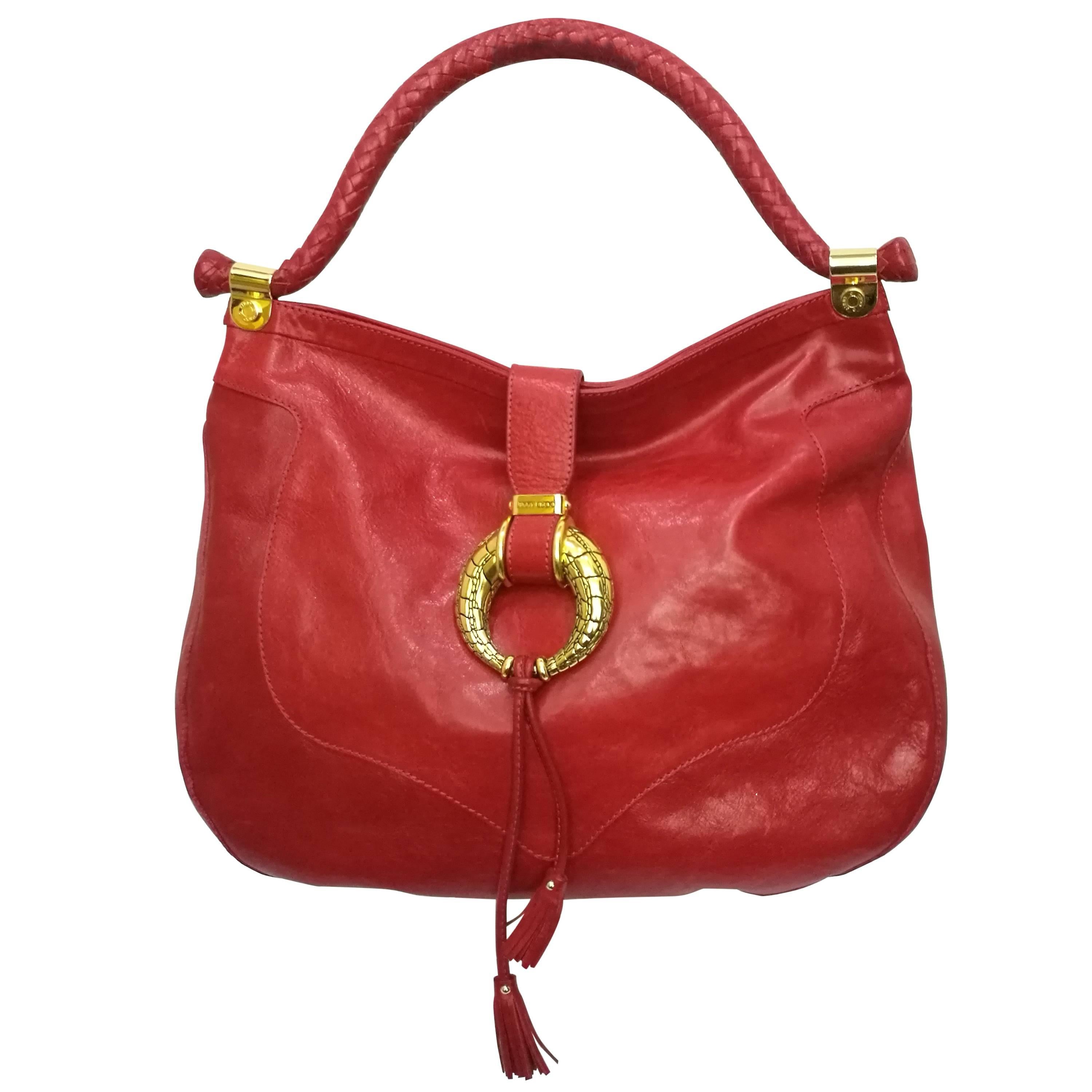 Jimmy Choo Red Leather Gold Hardware Hobo Shoulder Bag