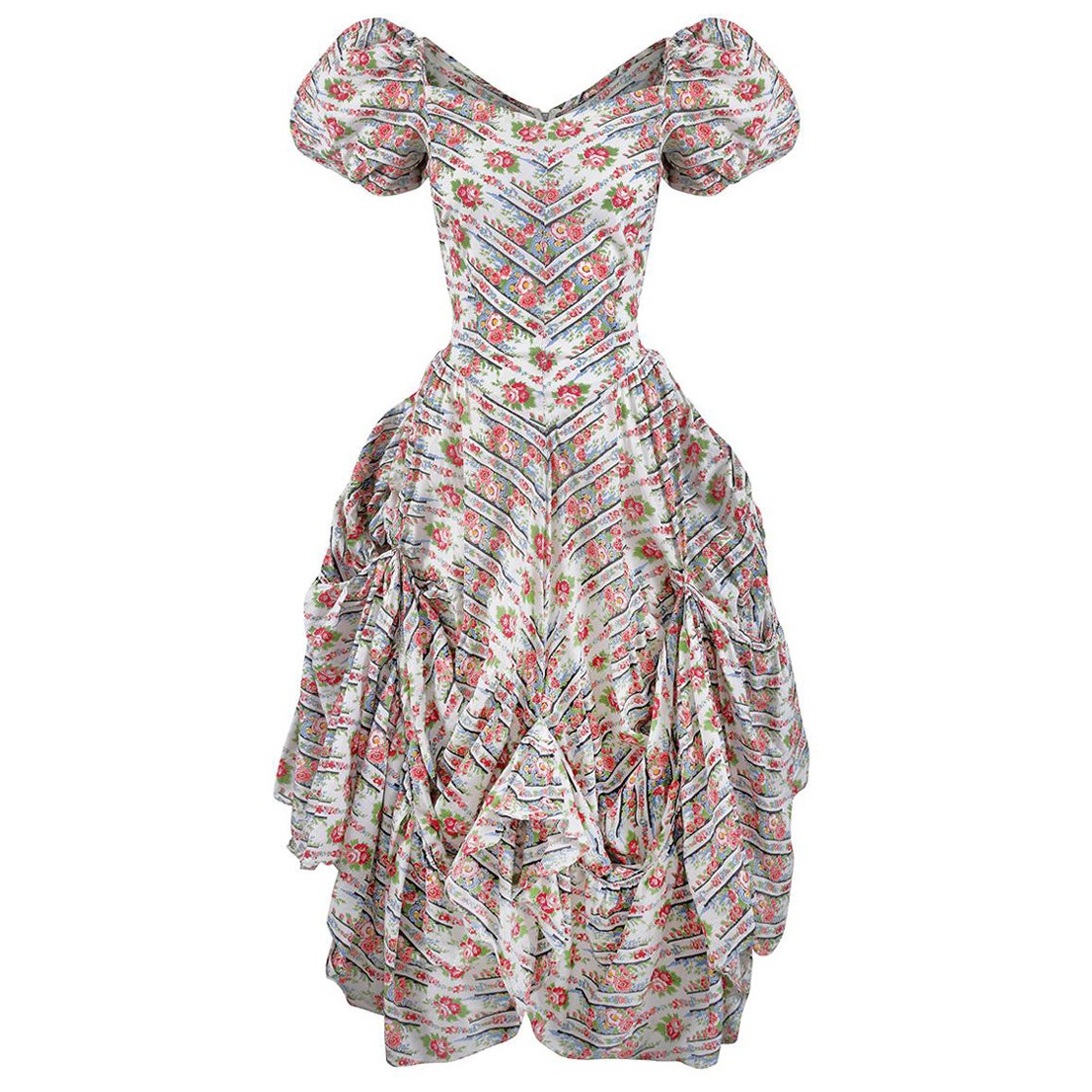1930s Floral Cotton Polynesian Style Dress For Sale