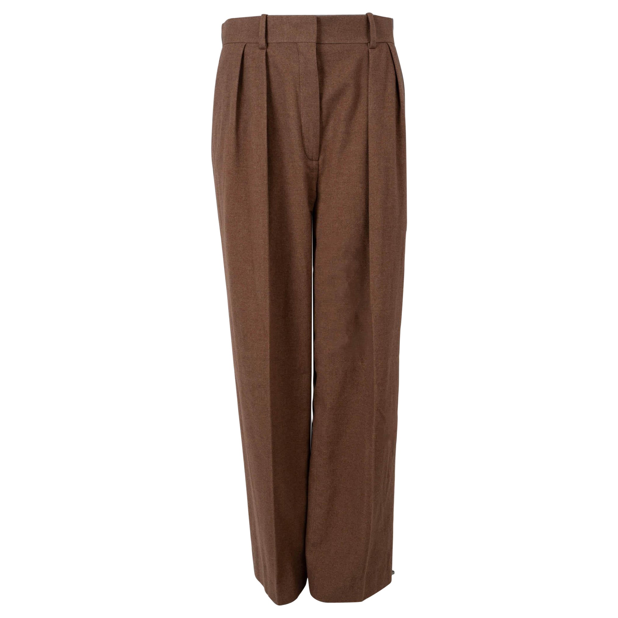 THE ROW brown silk cashmere 2021 IGOR HIGH WAISTED PLEATED Pants 6 S For Sale