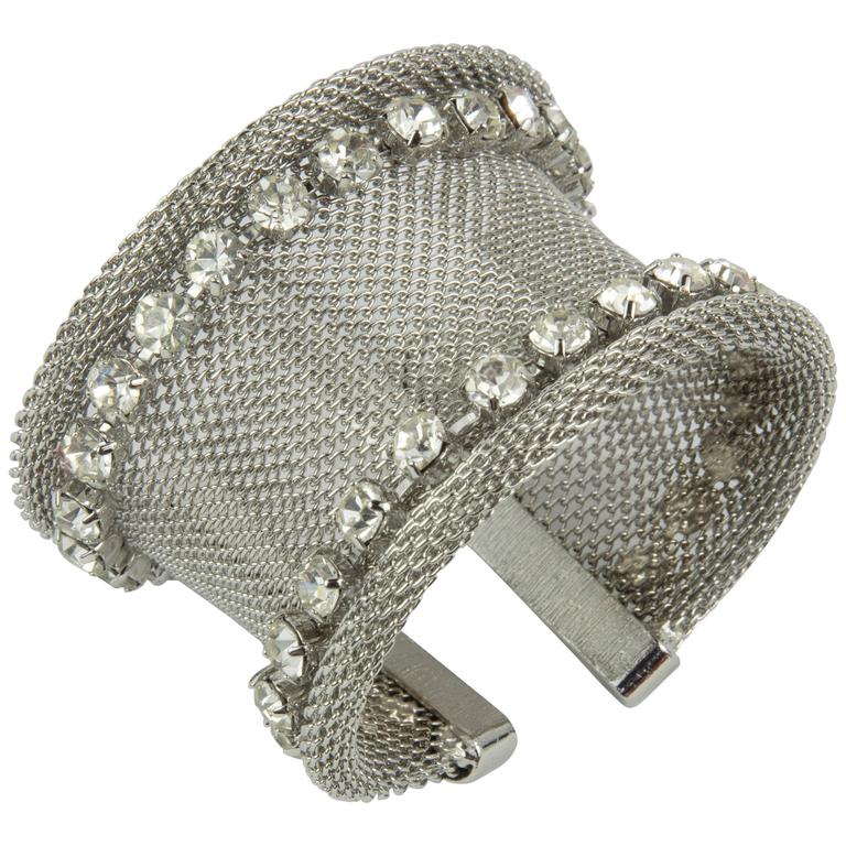 Dynamic Wide Flexible Mesh CZ Cuff Bracelet For Sale at 1stdibs