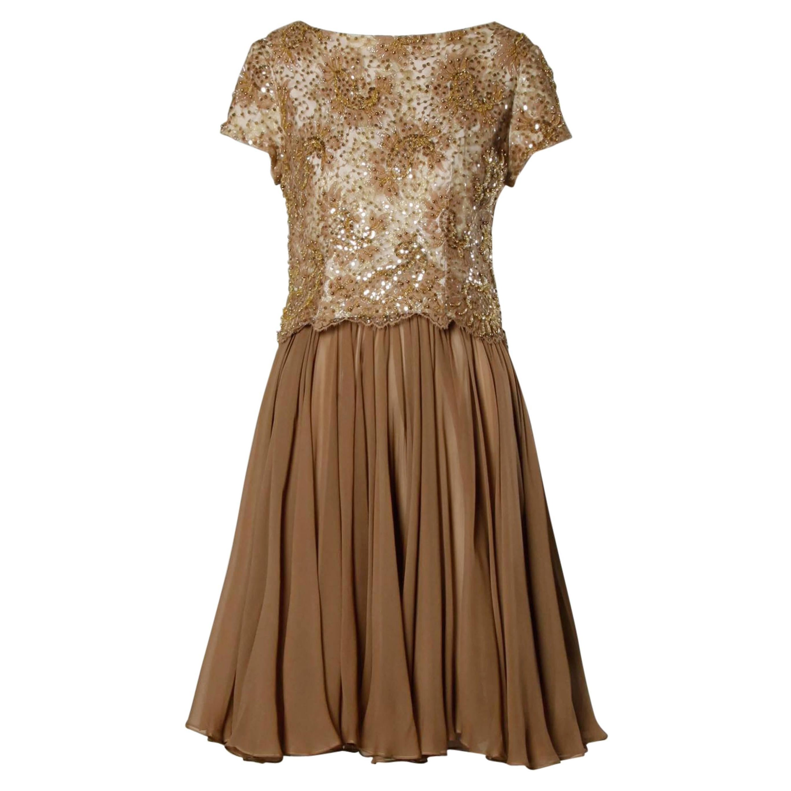 1960s Pat Sandler Vintage 2-Piece Beaded Lace Silk Chiffon Cocktail Dress