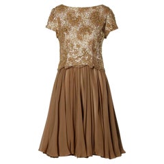 1960er Jahre Pat Sandler Vintage 2-teiliges Cocktailkleid aus Seidenchiffon mit Perlen und Spitze