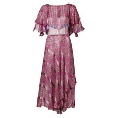 1970s Vintage Paper Thin Sheer Metallic Flecked Silk Dress