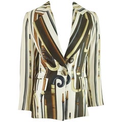 Christian Dior Ivory Silk Jacket with Brown Cane Design - 38
