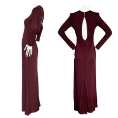 CALVIN KLEIN COLLECTION Robe de soirée à manches longues et dos ouvert, années 90