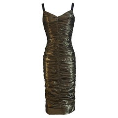 Dolce & Gabbana Robe de cocktail midi froncée en lamé doré