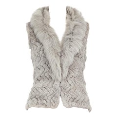 H Grey Rabbit Fur Sleeveless Vest Size M