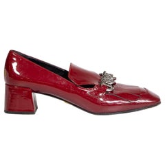 Prada Burgundy Patent Chain-Link Accents Loafers Size IT 40