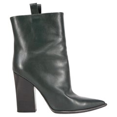 Céline Green Leather Pointed Toe Block Heel Boots Size IT 41