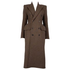 Balenciaga Brown Wool Houndstooth Long Coat Size L
