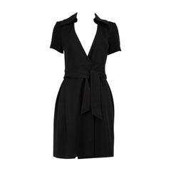 Diane Von Furstenberg Black Collar Belted Wrap Dress Size S