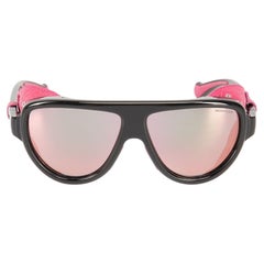 Moncler Black & Pink Leather Trim Shield Sunglasses