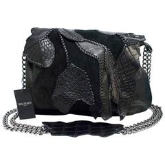 Balmain Black Leather and Crocodile Patchwork Shoulder Bag 10