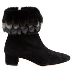 Manolo Blahnik Black Suede Fur Trim Ankle Boots Size IT 38.5