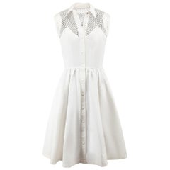 Mugler Vintage White Fishnet Detail Knee Length Shirt Dress Size M