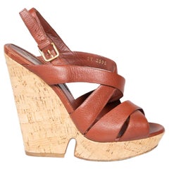 Saint Laurent Brown Deauville Taurillon Cork Wedges Size IT 39