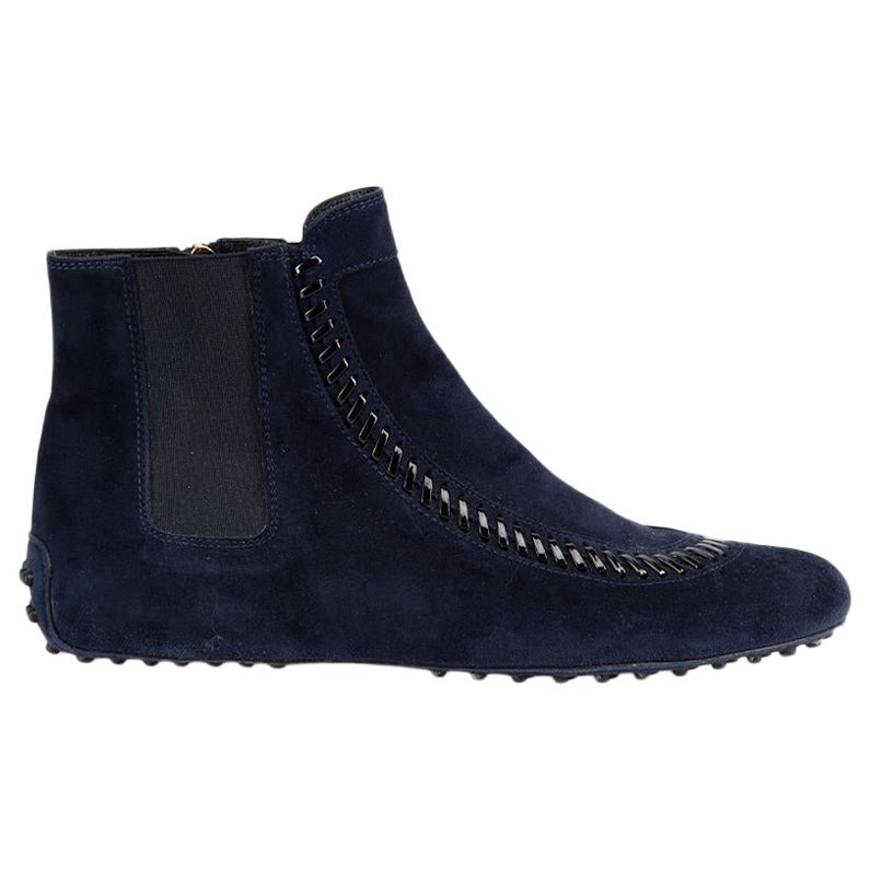 Tod's Navy Suede Whipstitch Accent Boots Size IT 40 For Sale