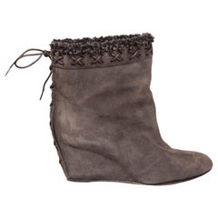 Christian Louboutin Brown Suede Shearling Wedge Boots Size IT 36.5
