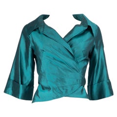 Max Mara Teal Silk Wrap Tie Shirt Size XS