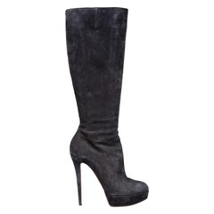 Christian Louboutin Black Suede Knee Platform Boots Size IT 39
