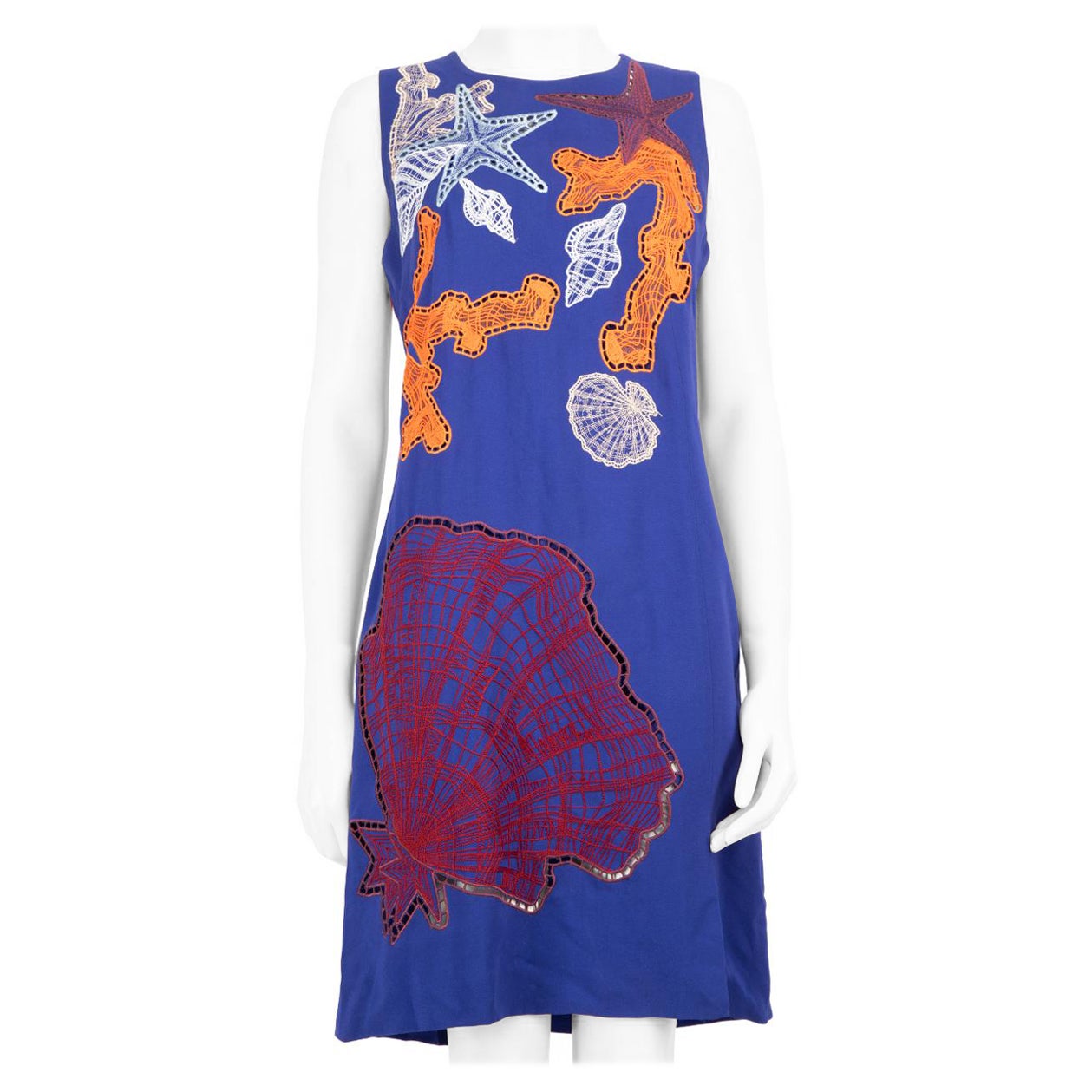 Emilio Pucci Blue Seashell Embroidered Dress Size L For Sale