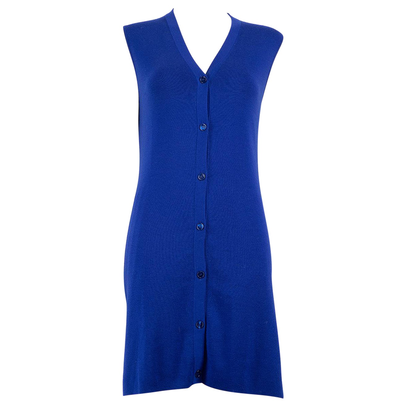 Akris Blue Sleeveless Mid-Length Cardigan Size L For Sale