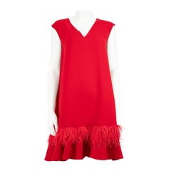 Carolina Herrera Red Ostrich Feather Trim Dress Size XS