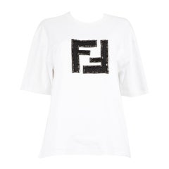 Fendi White Crystal Embellished FF Logo T-Shirt Size M
